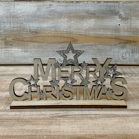Merry Christmas Wooden Plaque With Stars
