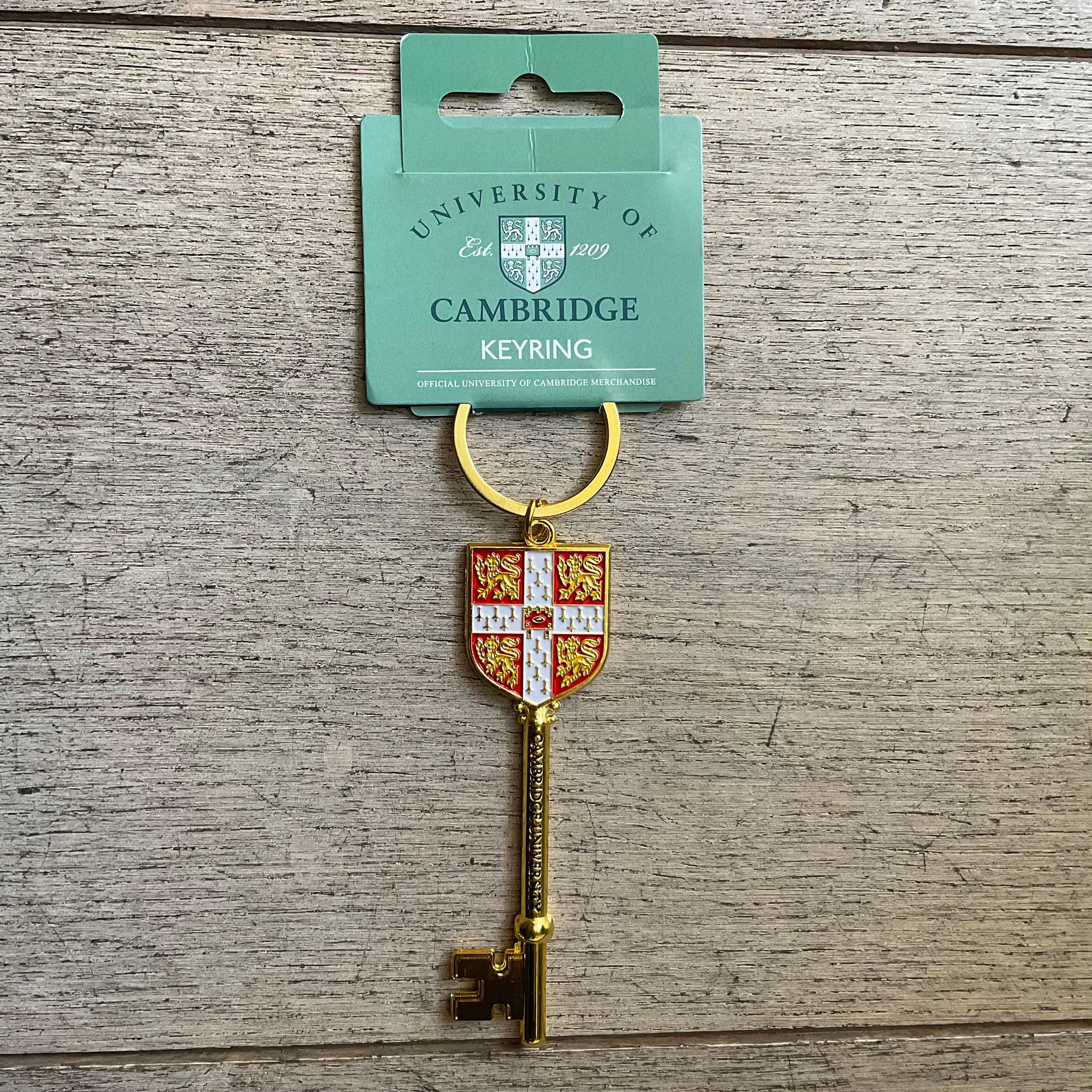 Cambridge University Shield Gold Key Shaped Metal Keyring