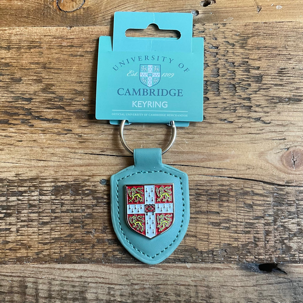 Cambridge University Silver Metal Shield Blue Leather Keyring