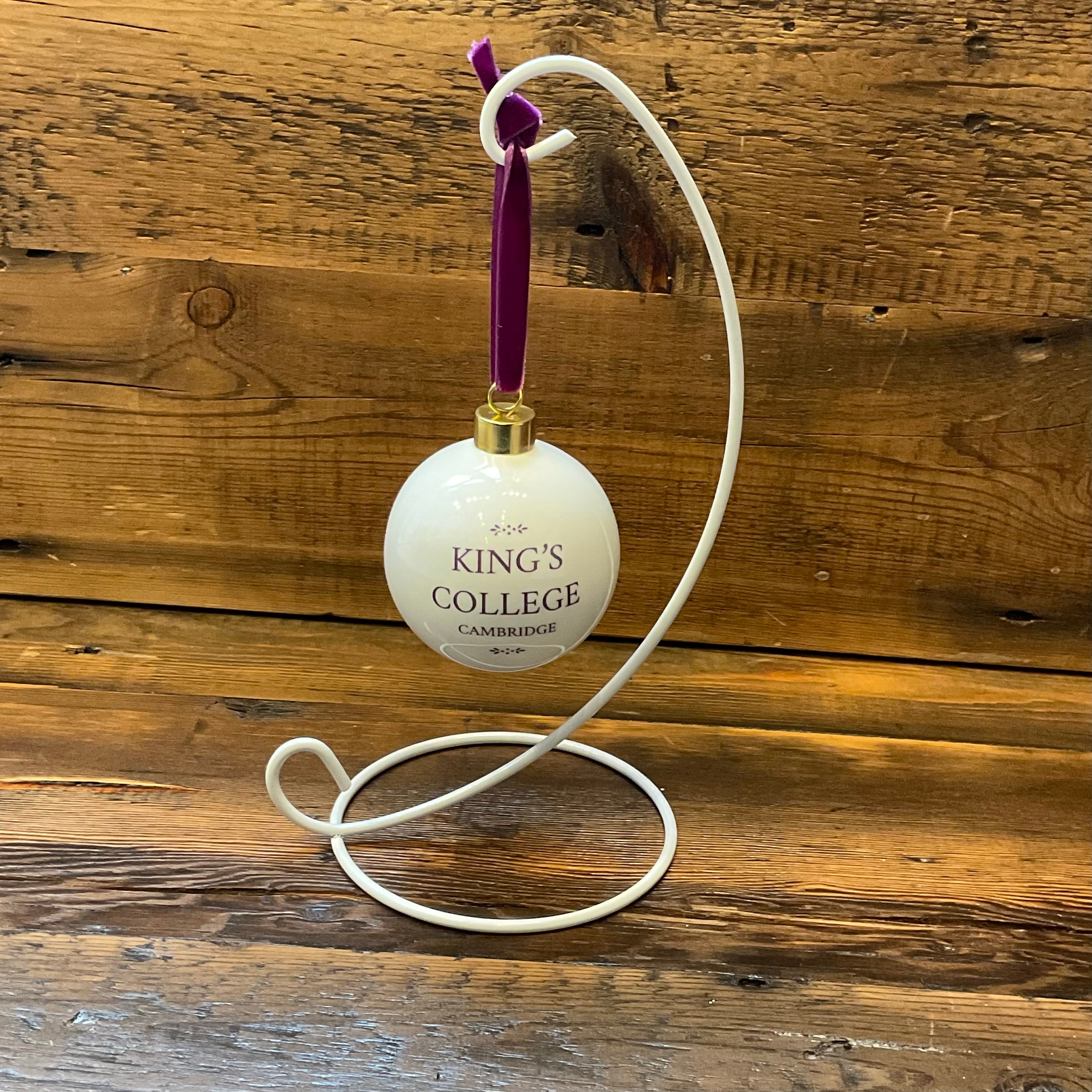 King's College Cambridge Bespoke China Bauble- Royal Purple