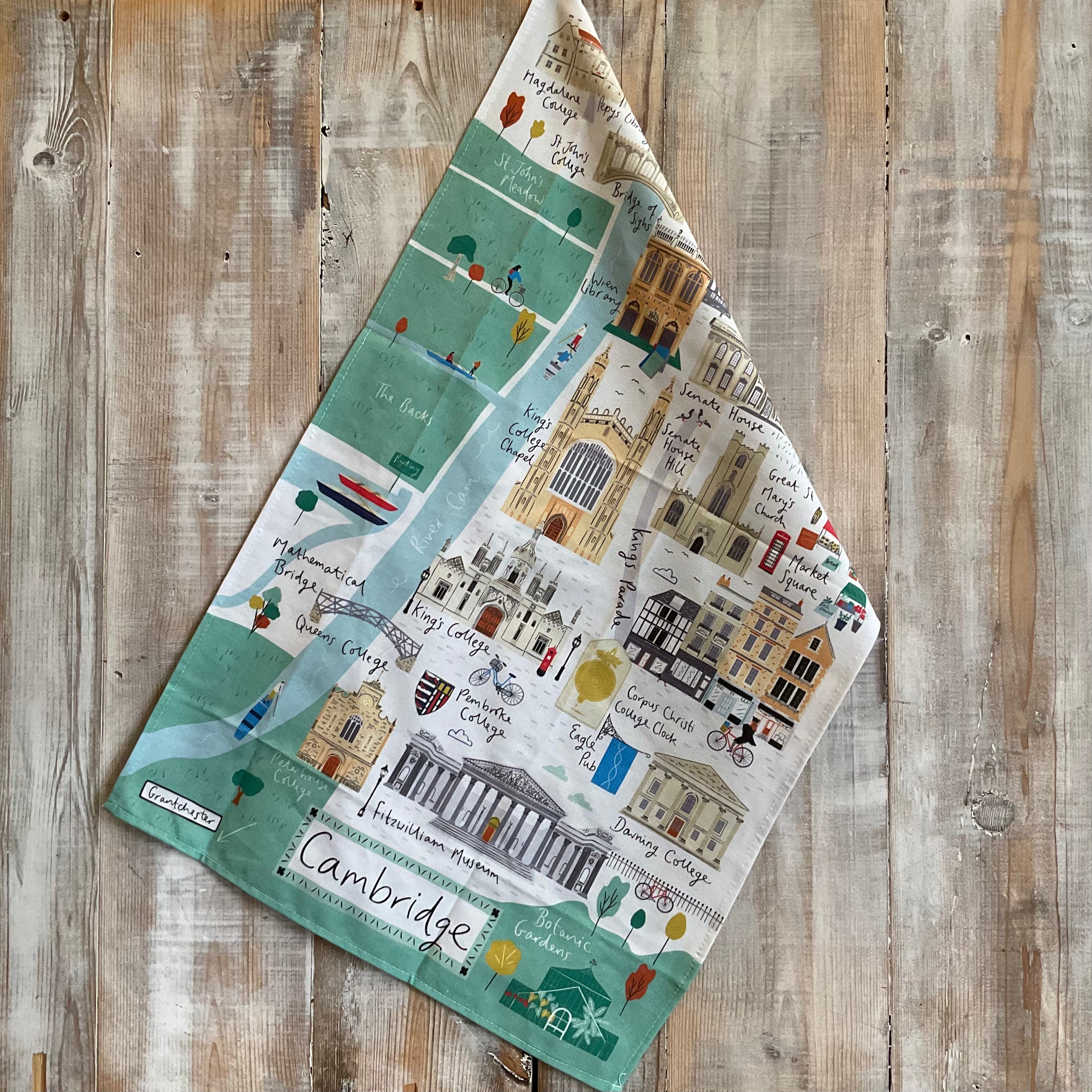 Cambridge Map Tea Towel by Jess Hogarth