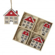 Set of 8 Wooden House Tree Decoration