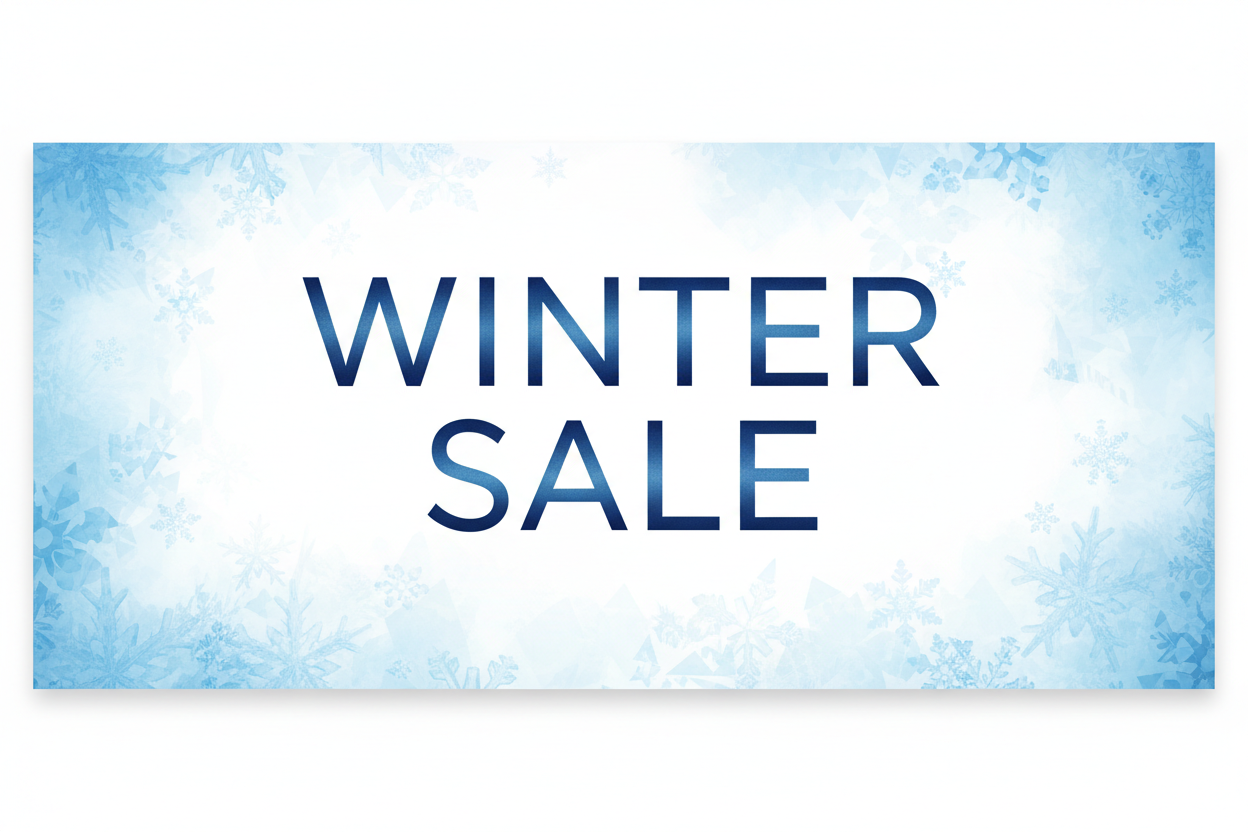 Blue wintery crisp modern Winter Sale (no other text) banner that is clear and suitable for retail