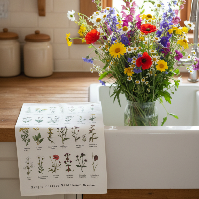 King's College Wildflower Meadow Tea Towel