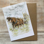 A6 Shire horses, Wildflower meadow, King's College Cambridge Greetings Card