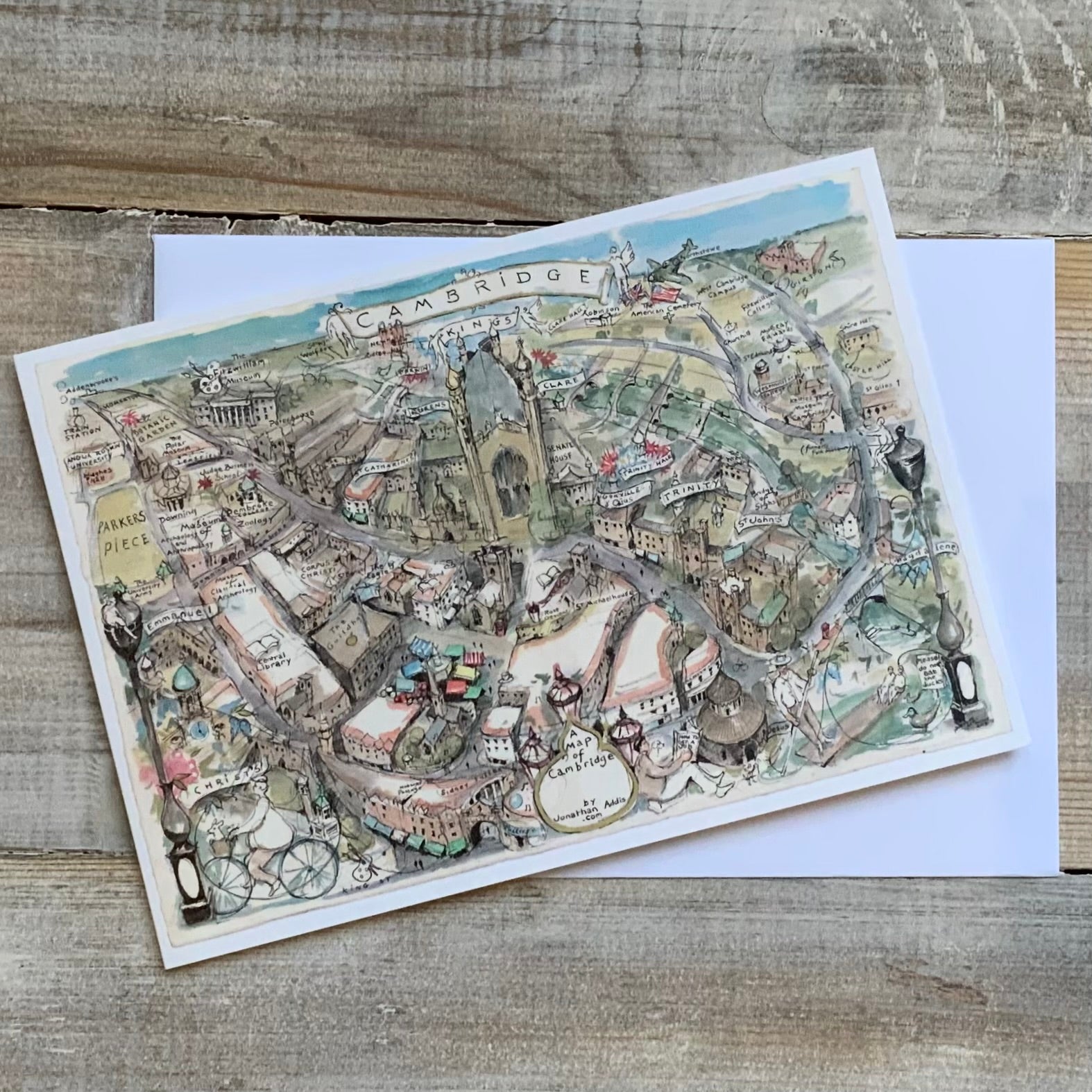 Cambridge Map Greetings Card by Jonathan Addis