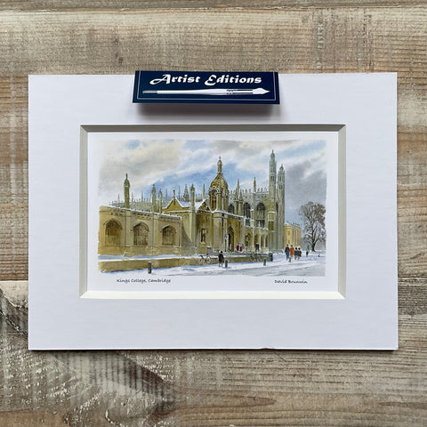 8" x 6" Kings College Cambridge In The Snow Mounted Print